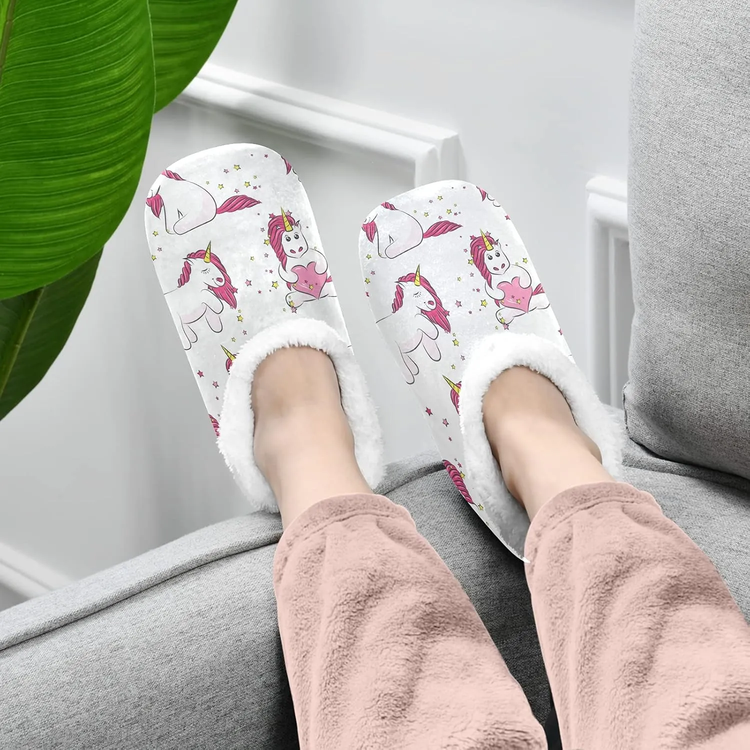 Poeticcity Unisex Fuzzy House Slippers, Warm Fur Lining Shoes, Non-Slip Memory Foam Slippers M-XXL
