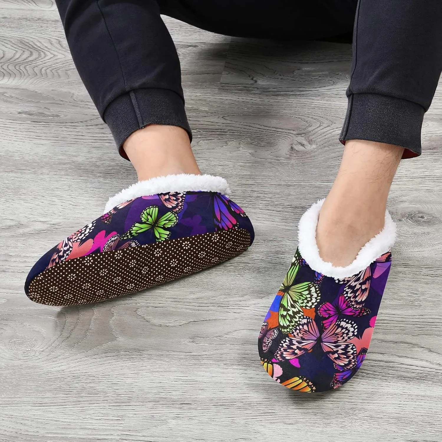 Poeticcity Unisex Fuzzy House Slippers, Warm Fur Lining Shoes, Non-Slip Memory Foam Slippers M-XXL