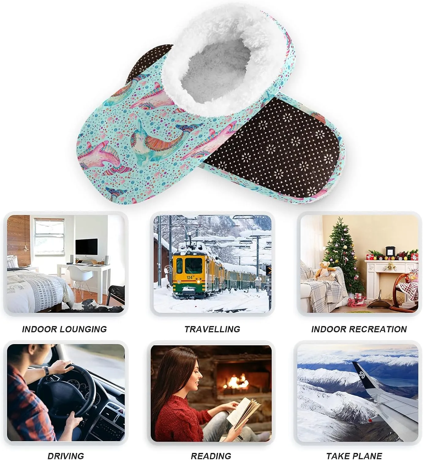 Poeticcity Unisex Fuzzy House Slippers, Warm Fur Lining Shoes, Non-Slip Memory Foam Slippers M-XXL
