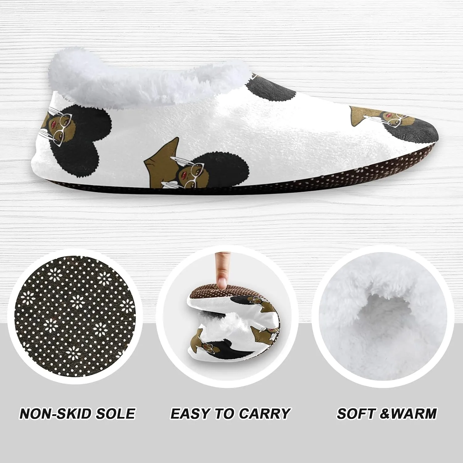 Poeticcity Unisex Fuzzy House Slippers, Warm Fur Lining Shoes, Non-Slip Memory Foam Slippers M-XXL