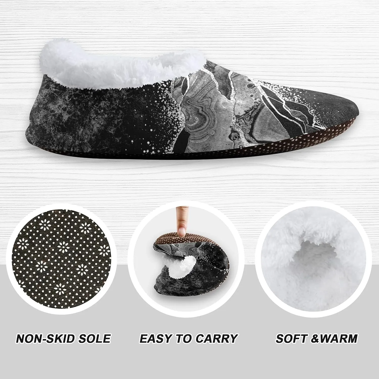 Poeticcity Unisex Fuzzy House Slippers, Warm Fur Lining Shoes, Non-Slip Memory Foam Slippers M-XXL