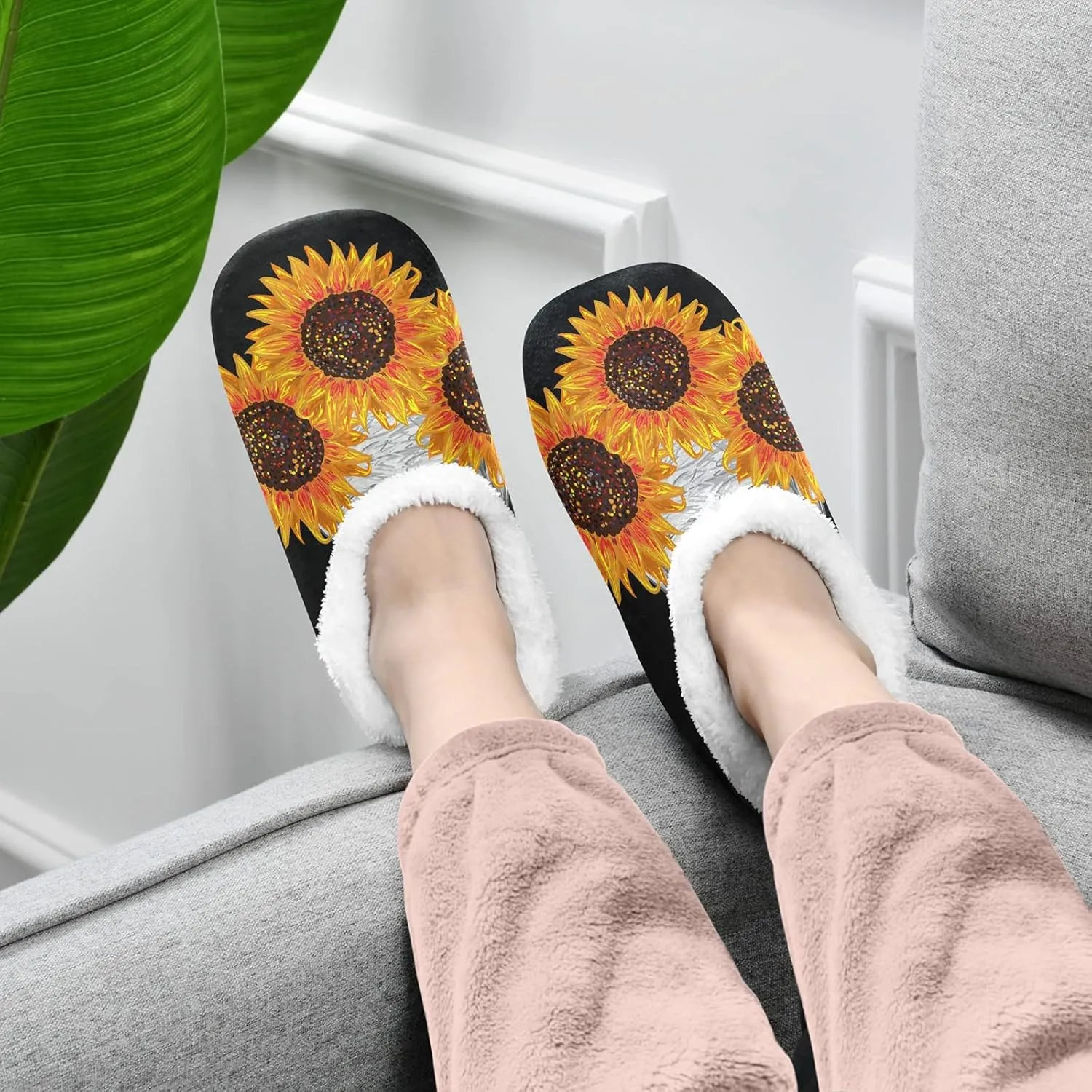 Poeticcity Unisex Fuzzy House Slippers, Warm Fur Lining Shoes, Non-Slip Memory Foam Slippers M-XXL