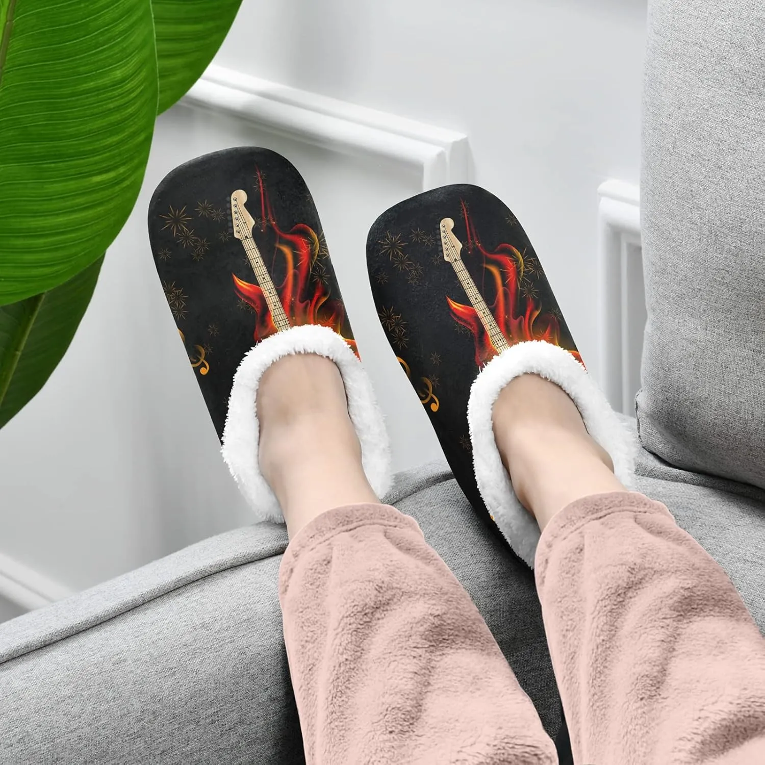Poeticcity Unisex Fuzzy House Slippers, Warm Fur Lining Shoes, Non-Slip Memory Foam Slippers M-XXL
