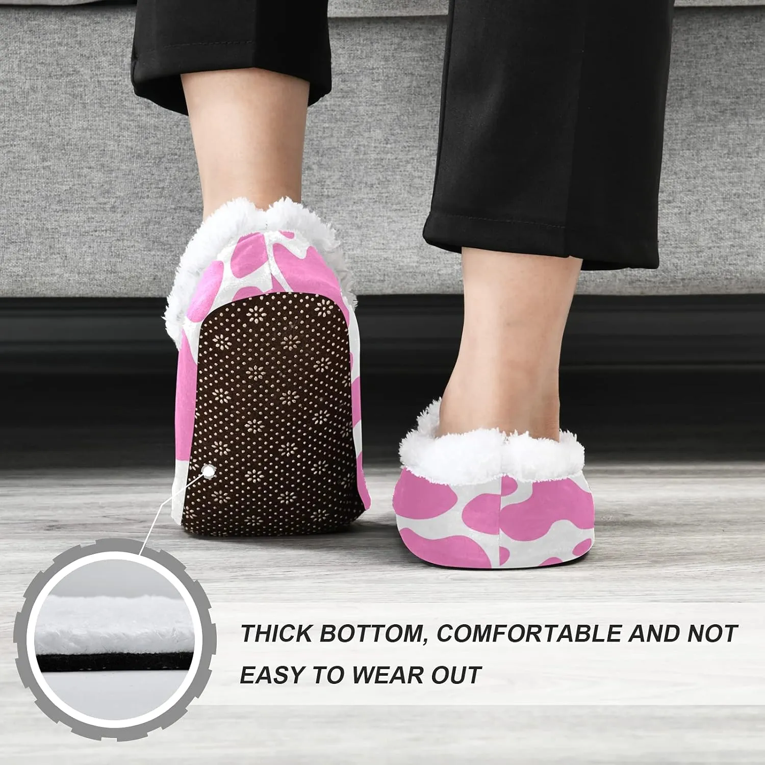 Poeticcity Unisex Fuzzy House Slippers, Warm Fur Lining Shoes, Non-Slip Memory Foam Slippers M-XXL