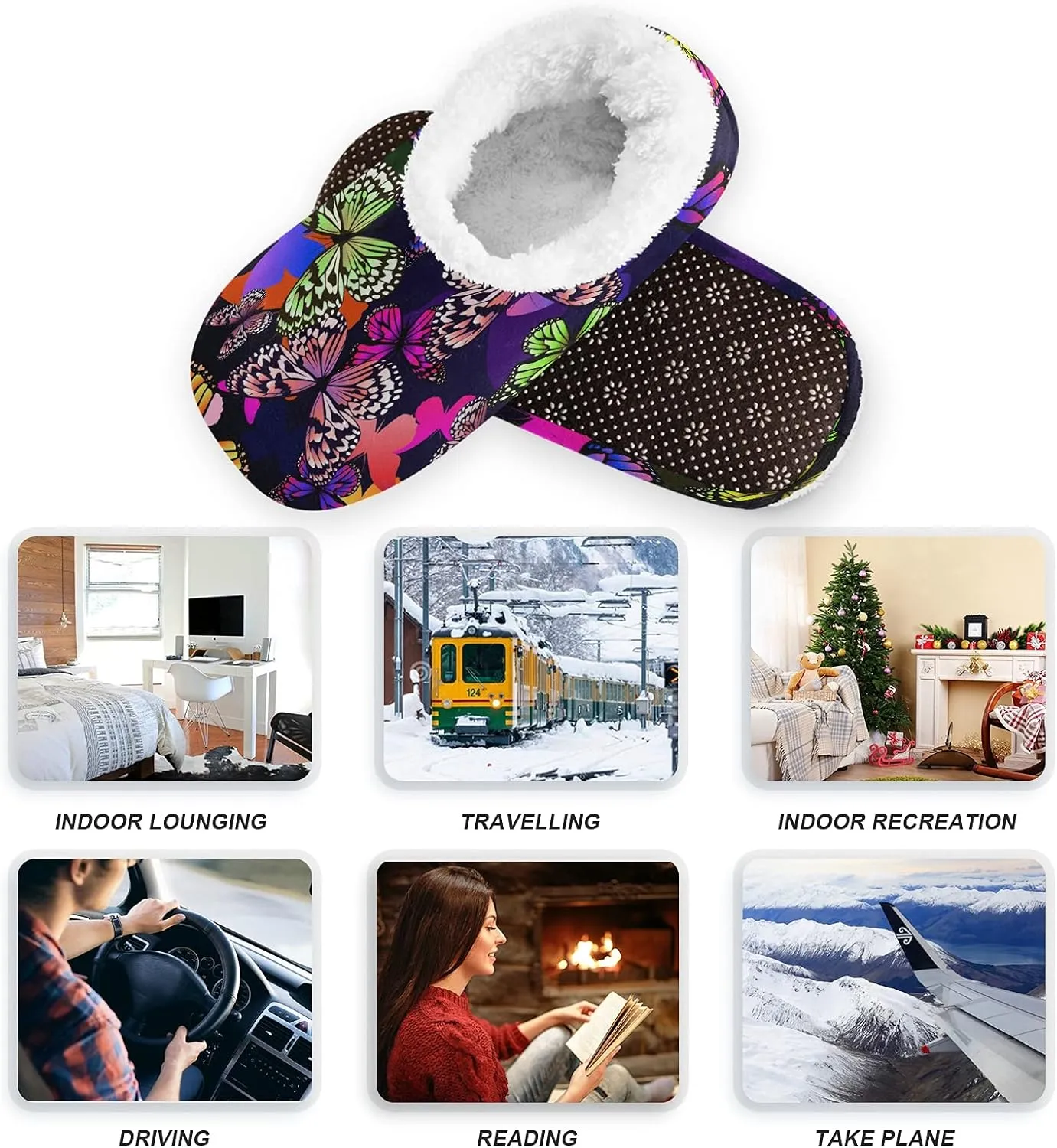 Poeticcity Unisex Fuzzy House Slippers, Warm Fur Lining Shoes, Non-Slip Memory Foam Slippers M-XXL