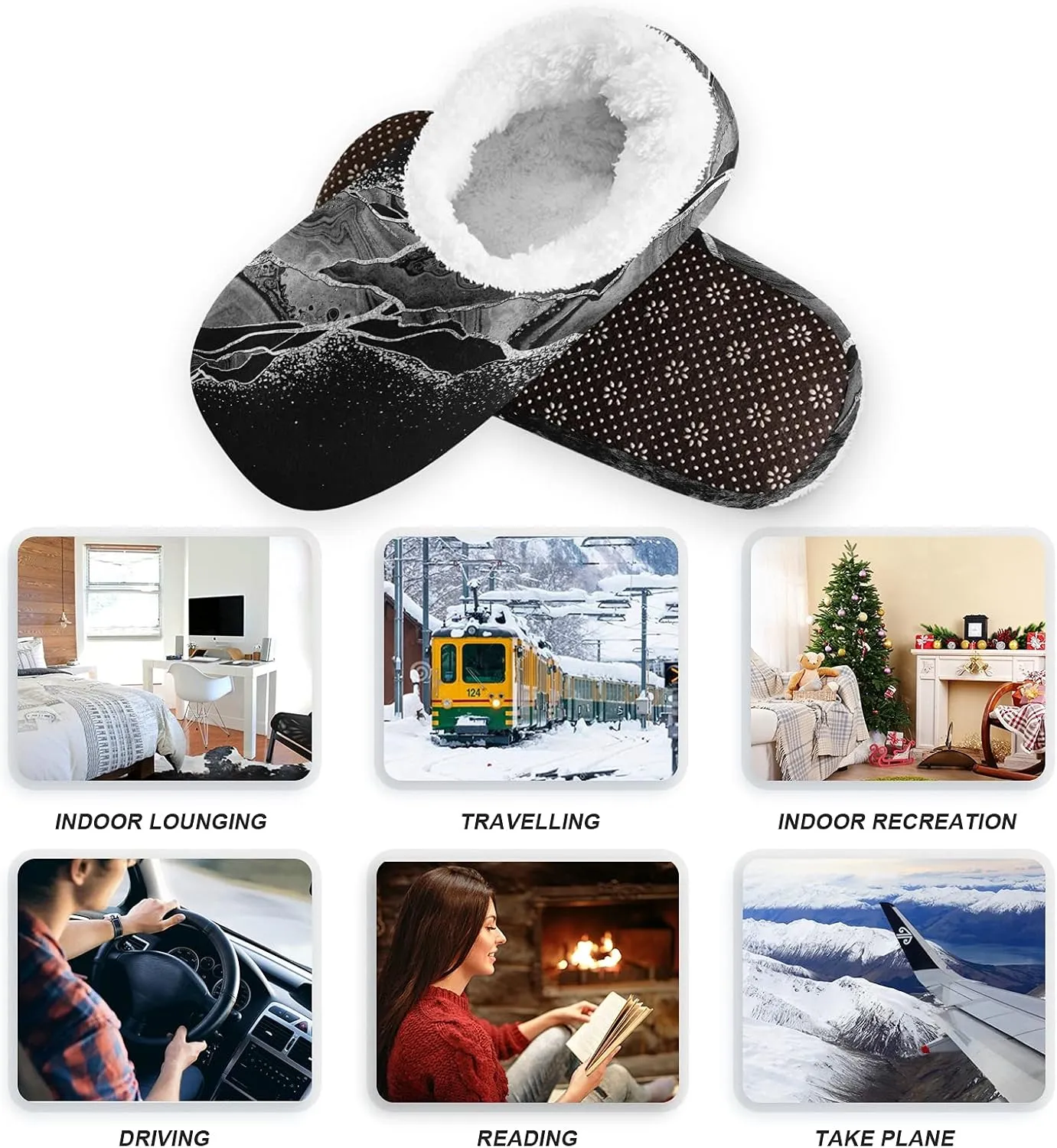 Poeticcity Unisex Fuzzy House Slippers, Warm Fur Lining Shoes, Non-Slip Memory Foam Slippers M-XXL