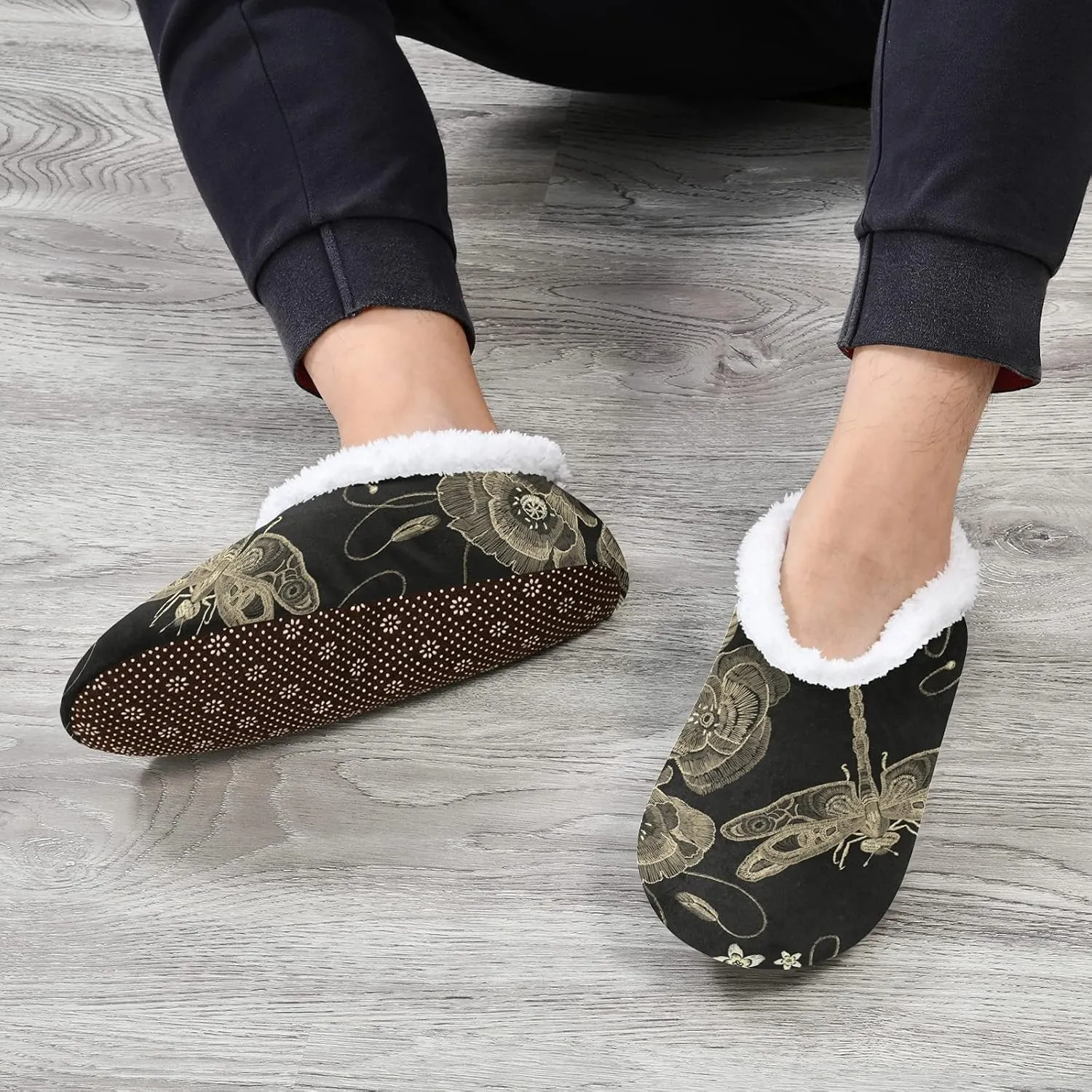 Poeticcity Unisex Fuzzy House Slippers, Warm Fur Lining Shoes, Non-Slip Memory Foam Slippers M-XXL