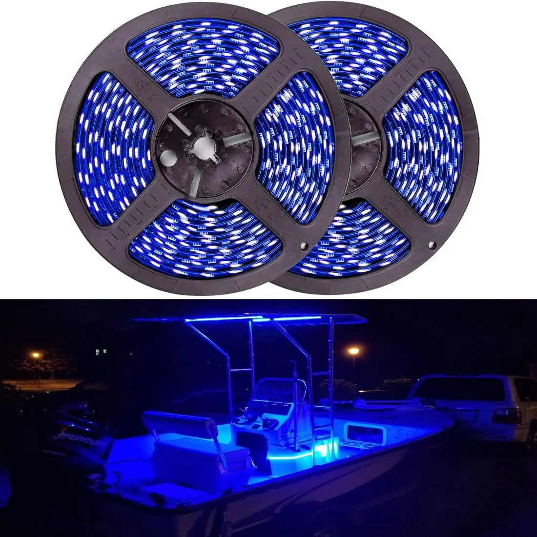 Pontoon Boat Light, Marine LED Strip for Duck Jon Bass Sailboat Kayak Flex Lighting, Deck Accent Courtesy Interior Lights for Fishing Night, Blue, 12V