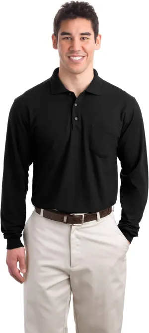 Port Authority Long Sleeve Silk Touch Polo with Pocket