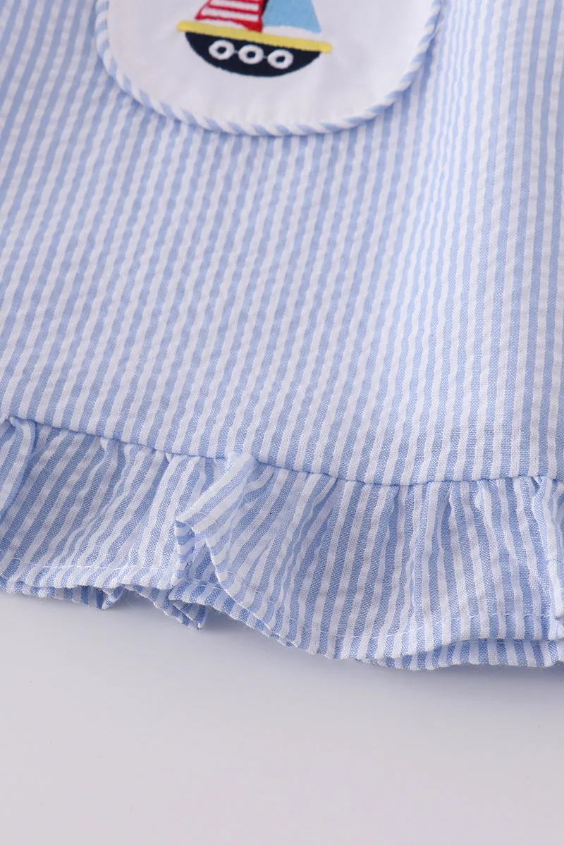 Premium Blue sailboat embroidery bloomer set