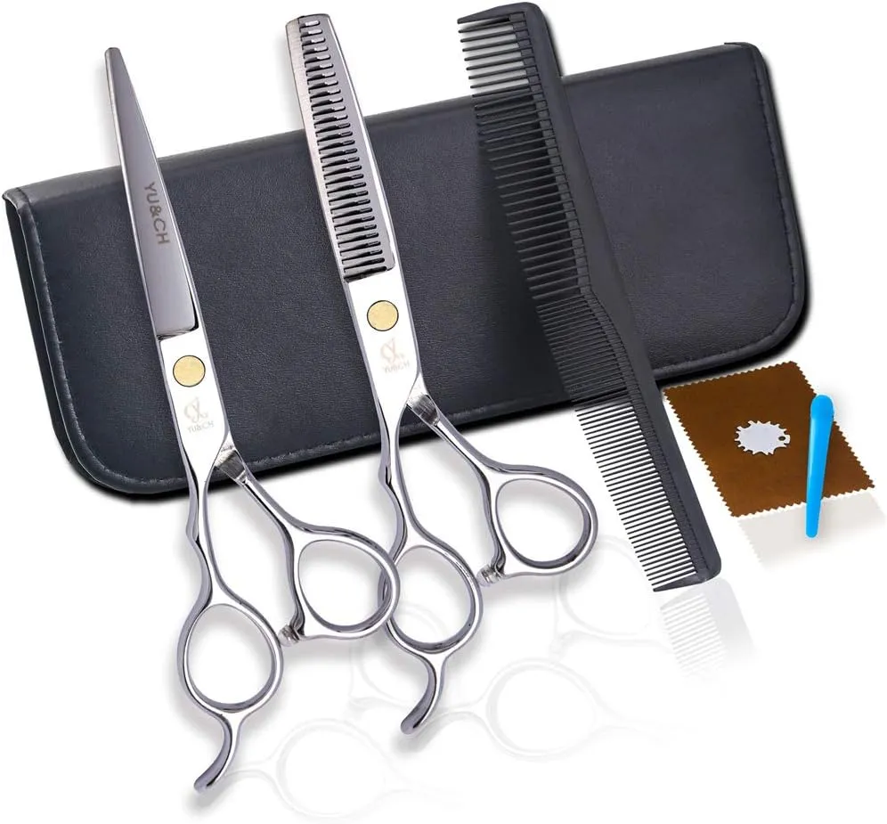 Professional Left-Hand Hairdressing Scissors Set, Hair Cutting Scissors Thinning Teeth Shears Set, Hairdressing Shears Set for Barber, Salon, Home,7 Piece Set