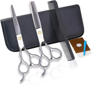 Professional Left-Hand Hairdressing Scissors Set, Hair Cutting Scissors Thinning Teeth Shears Set, Hairdressing Shears Set for Barber, Salon, Home,7 Piece Set
