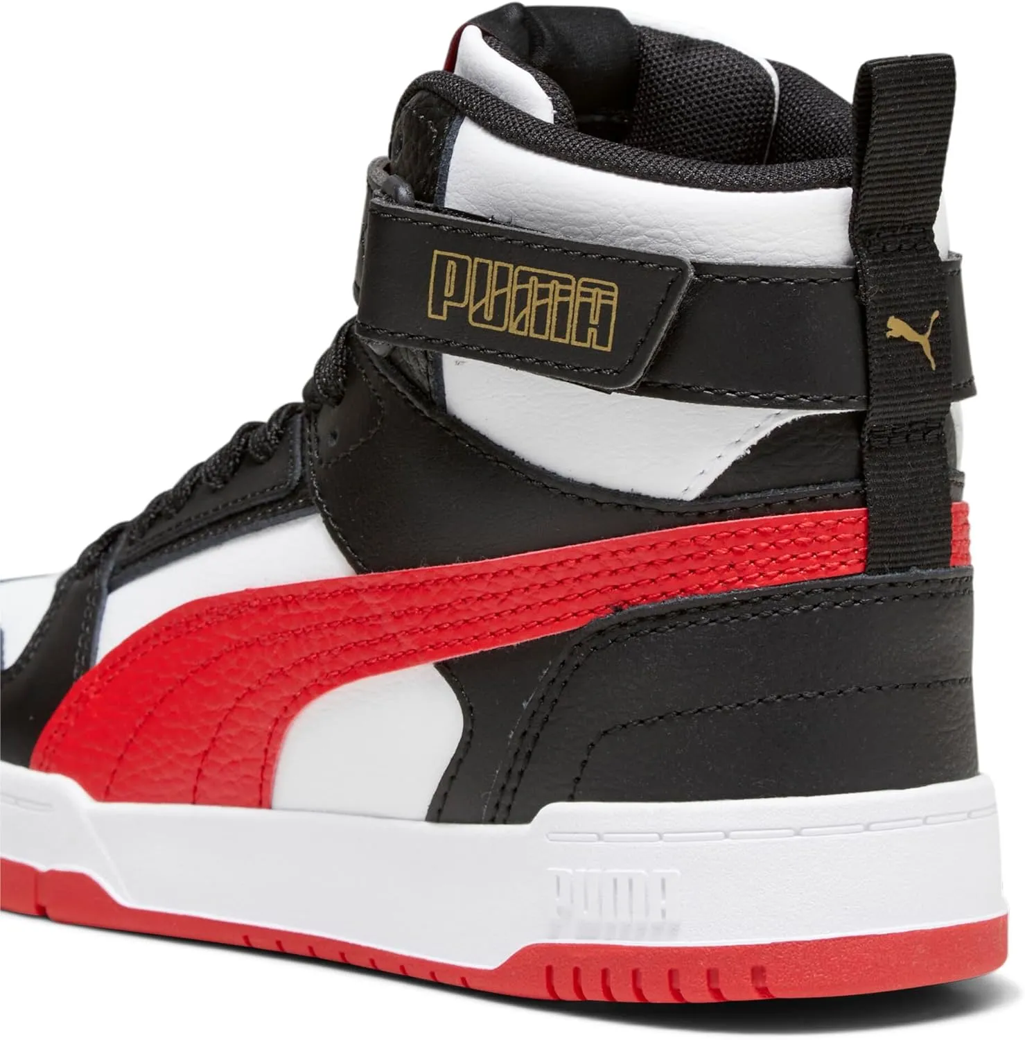 PUMA Unisex-Child Mid Shoes RBD Game Sneaker, White-Black-Team Gold, 4 US Big Kid