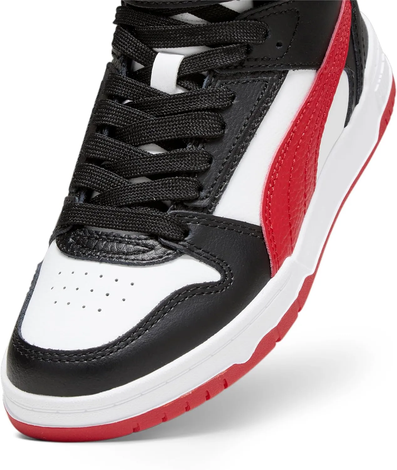 PUMA Unisex-Child Mid Shoes RBD Game Sneaker, White-Black-Team Gold, 4 US Big Kid