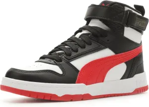 PUMA Unisex-Child Mid Shoes RBD Game Sneaker, White-Black-Team Gold, 4 US Big Kid