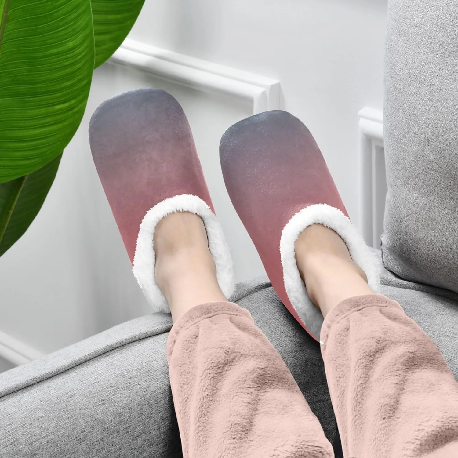 Purple Rose Gradient House Slippers Non-Slip Soft Comfy Slippers for Wedding