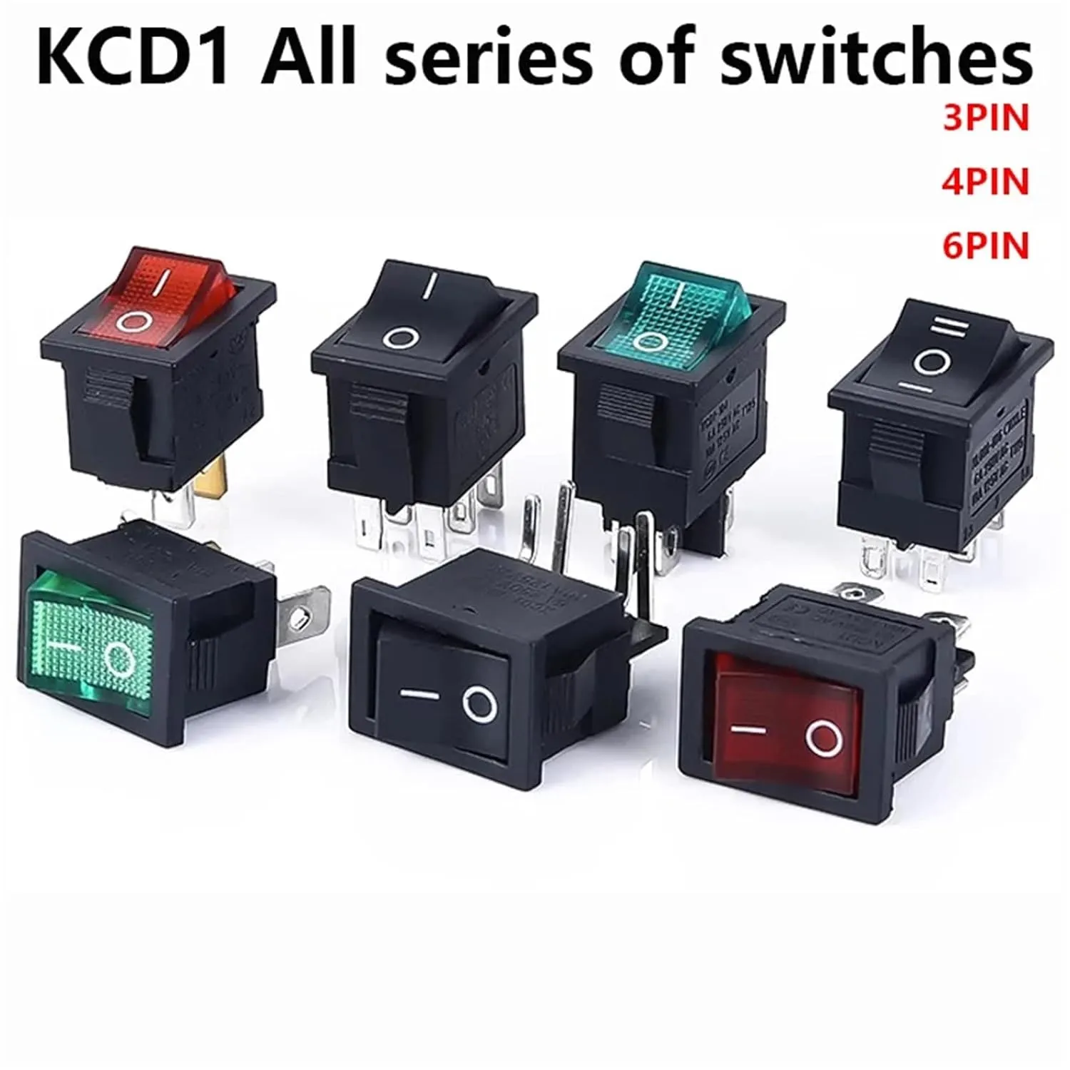 PURYN 5Pcs KCD1 Boat Car Rocker Switch 6A/10A 250V/125V AC ON-Off on-Off-on 250VAC 6A 125VAC 10A with Led Light 220V(2PIN Black)