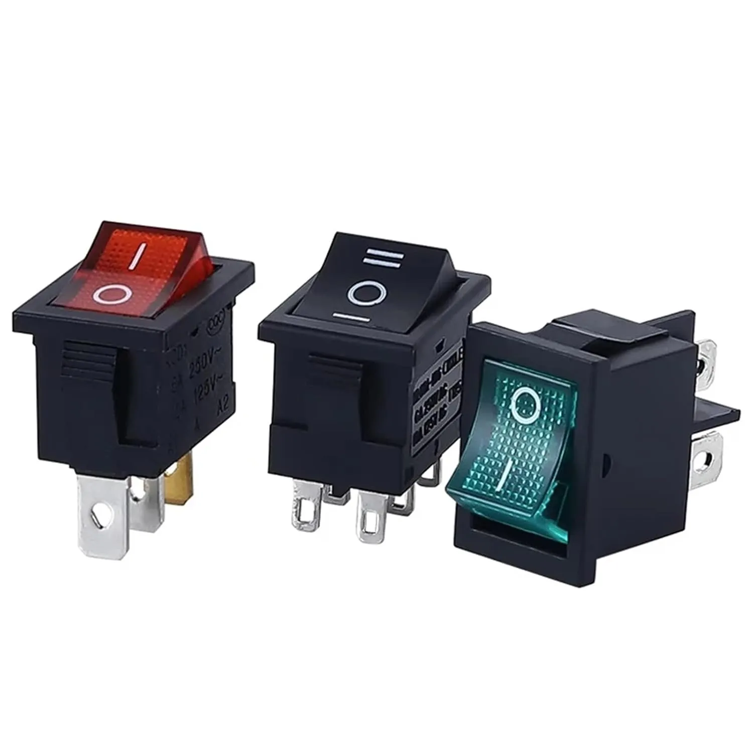 PURYN 5Pcs KCD1 Boat Car Rocker Switch 6A/10A 250V/125V AC ON-Off on-Off-on 250VAC 6A 125VAC 10A with Led Light 220V(2PIN Black)