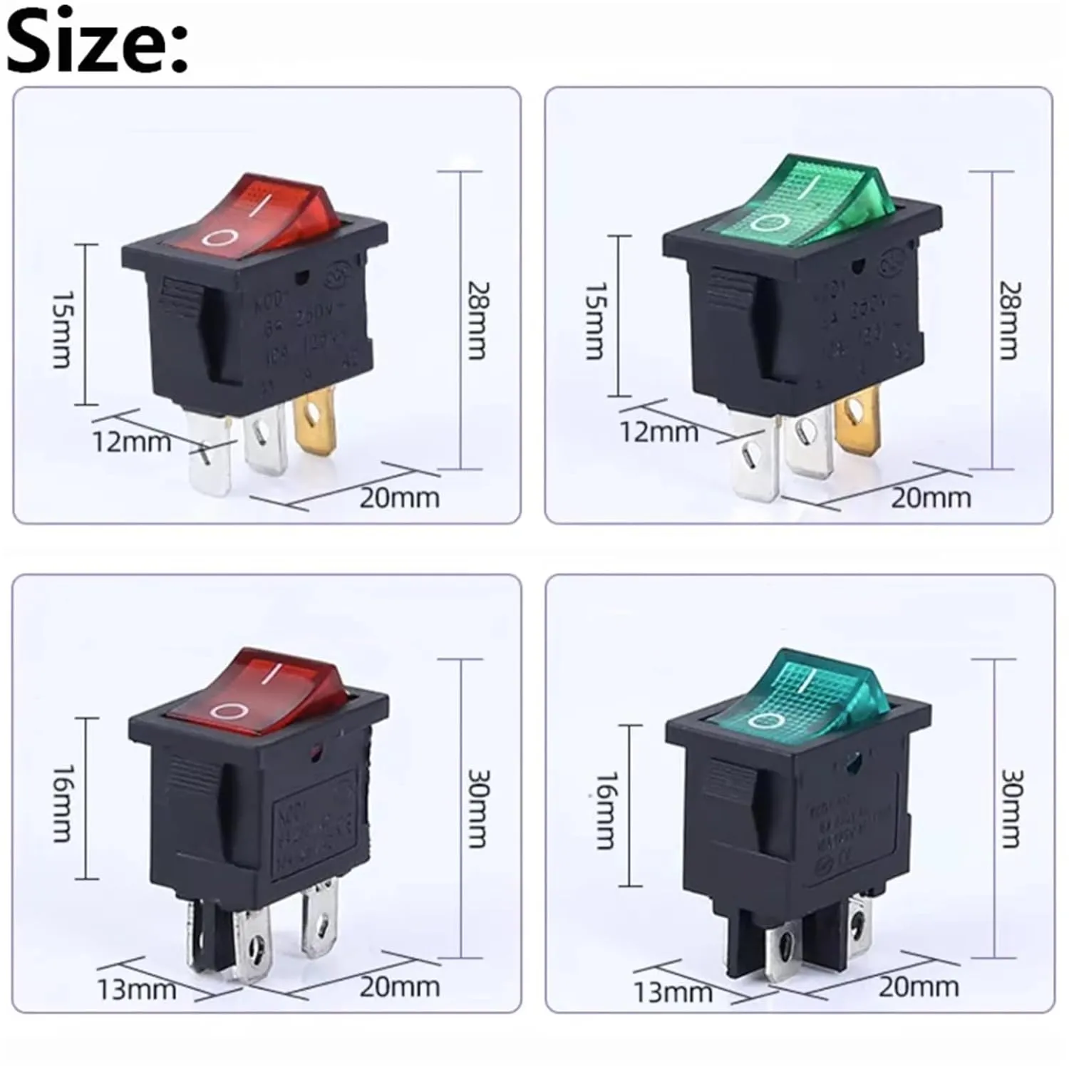 PURYN 5Pcs KCD1 Boat Car Rocker Switch 6A/10A 250V/125V AC ON-Off on-Off-on 250VAC 6A 125VAC 10A with Led Light 220V(2PIN Black)