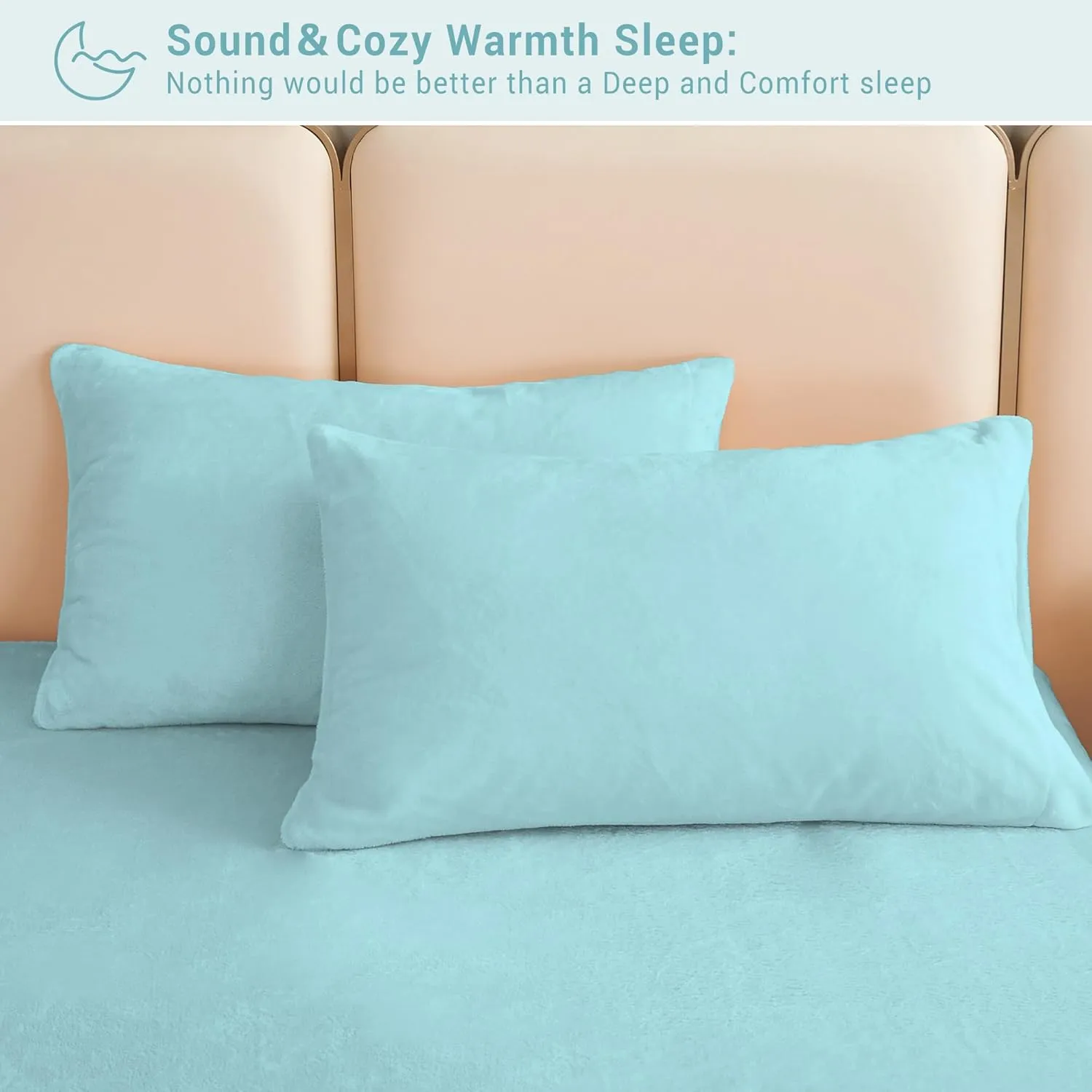 Queen Micro Fleece Sheets Set, 4-Piece Queen Size Bed Sheet Set, Plush Velvet Fleece Sheet Set with 15" Deep Pocket Fitted Sheet, Flat Sheet, 2 Pillowcase, Soft and Warm, Aqua