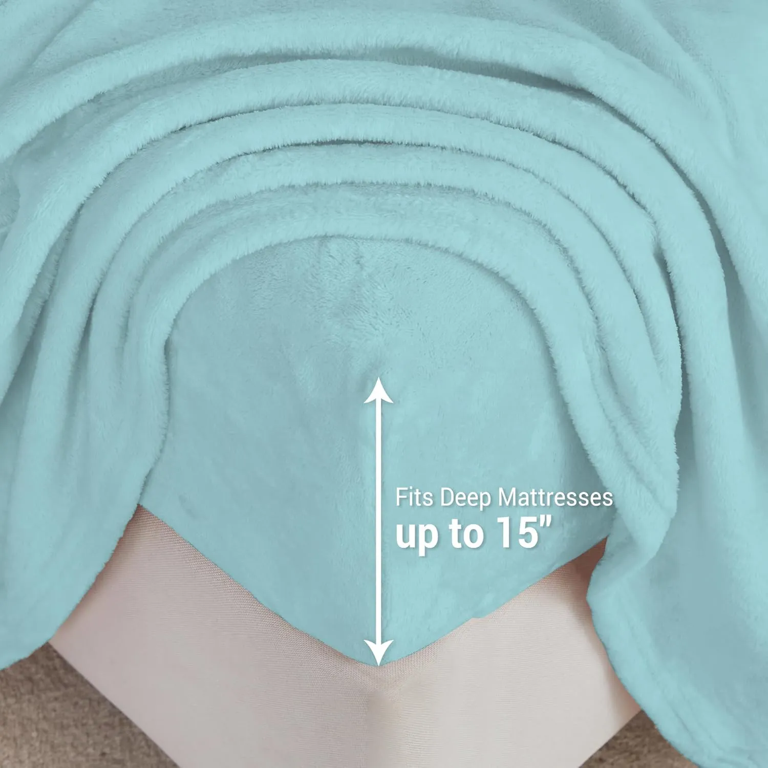 Queen Micro Fleece Sheets Set, 4-Piece Queen Size Bed Sheet Set, Plush Velvet Fleece Sheet Set with 15" Deep Pocket Fitted Sheet, Flat Sheet, 2 Pillowcase, Soft and Warm, Aqua