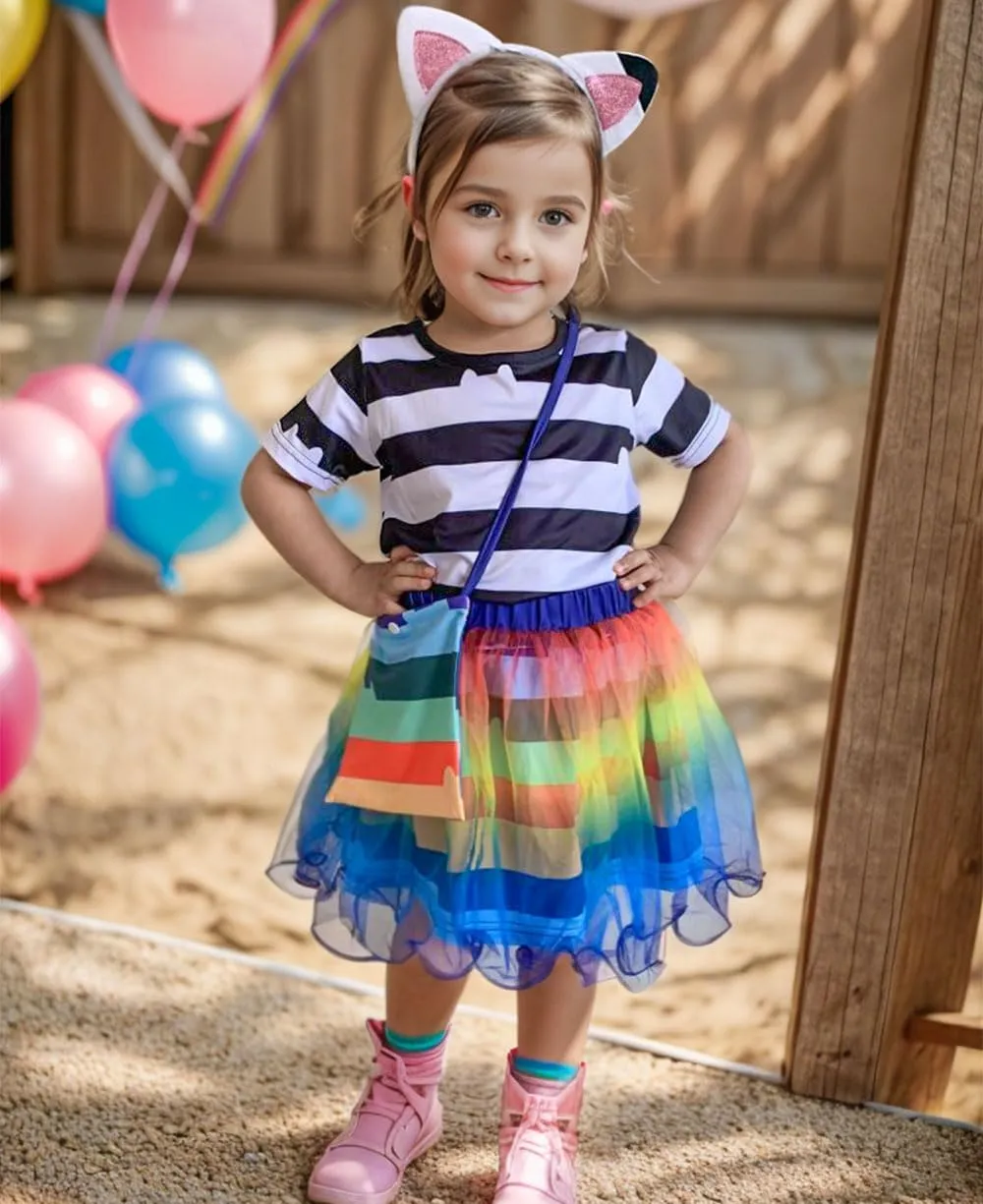 Rainbow Tutu dress for Girls, Birthday Girl Outfit Set Costumes with Headband and Bag Christmas Outfits 3-8Y