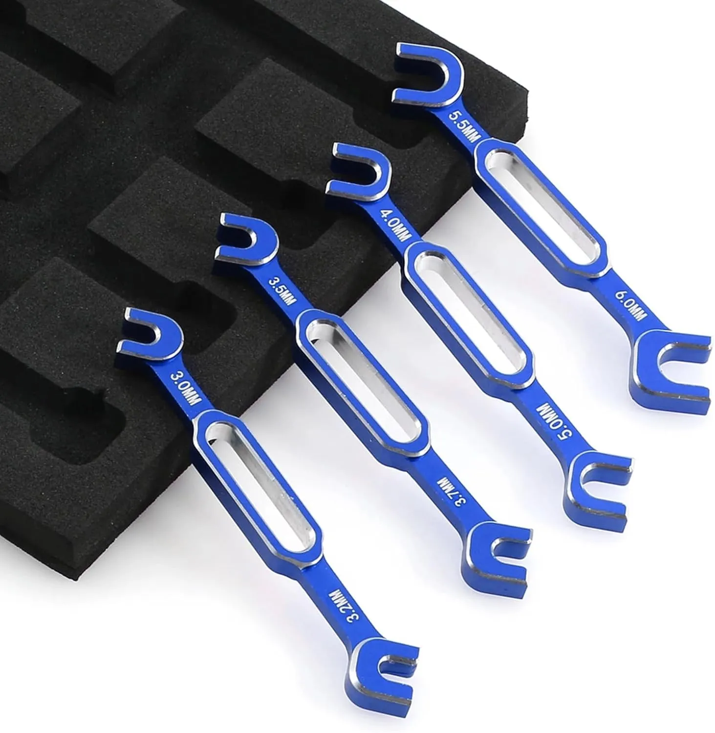 RC Aluminum Alloy Wrench Turnbuckle Nut Ball 3.0/3.2/3.5/3.7/4.0/5.0/5.5/6.0mm Joint Remover Universal Repair Tools Set for RC Crawler Truck Off Road Car Boat Drone Airplane (Bule)