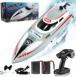 RC Boat for Kids Adults, Remote Control Boat for Lake Pool River with Cruise-Control, 30  KPH Racing Boats, 60Min, 3 Speeds, Self-Righting, One Key Demo, LED Light, 2 Batteries, Ideal Gifts for Kids
