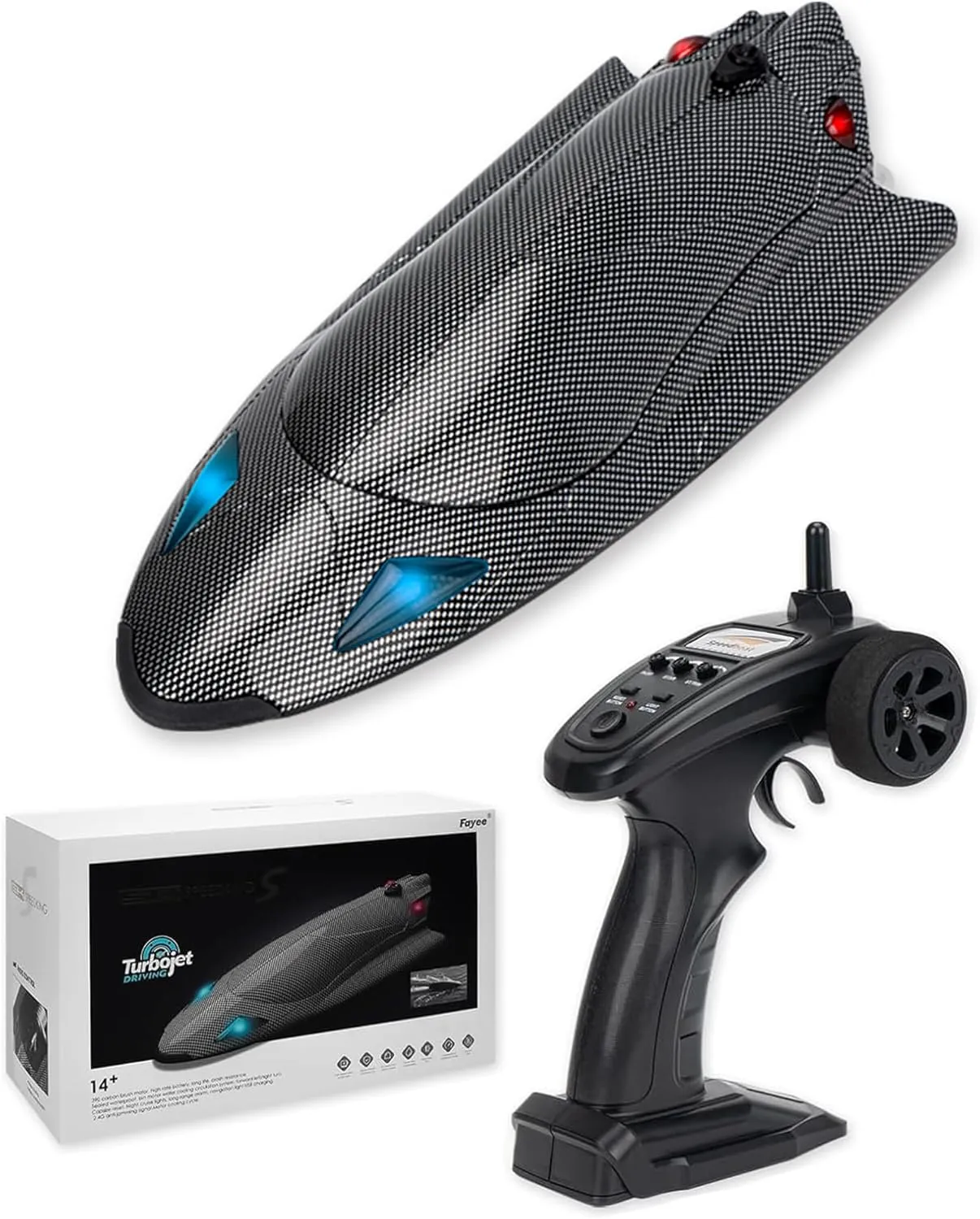 RC Jet Boat 40KPH, Fast Remote Control Speedboat for Adults Youth with Self-Righting, LED Light, Low Battery Alarm, Speed King Racing Boat for Salt Water, Lake, River, Fishing