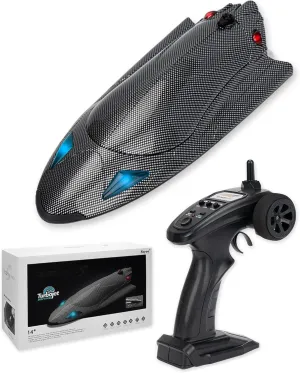 RC Jet Boat 40KPH, Fast Remote Control Speedboat for Adults Youth with Self-Righting, LED Light, Low Battery Alarm, Speed King Racing Boat for Salt Water, Lake, River, Fishing