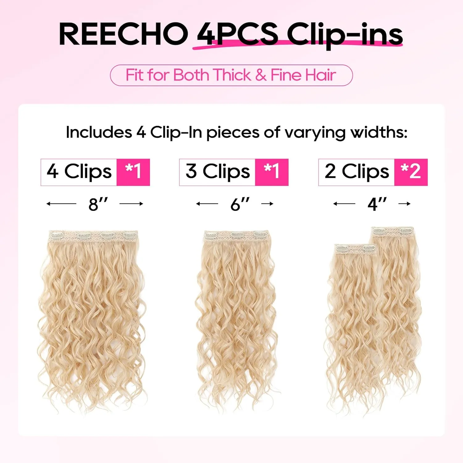 REECHO Curly Hair Extensions, 4PCS 16 inch Clip in Hair Extensions Lace Weft Short Curly Hair Extensions Clip Ins Invisible Natural Hairpieces for Women, Ash Blonde with Highlights