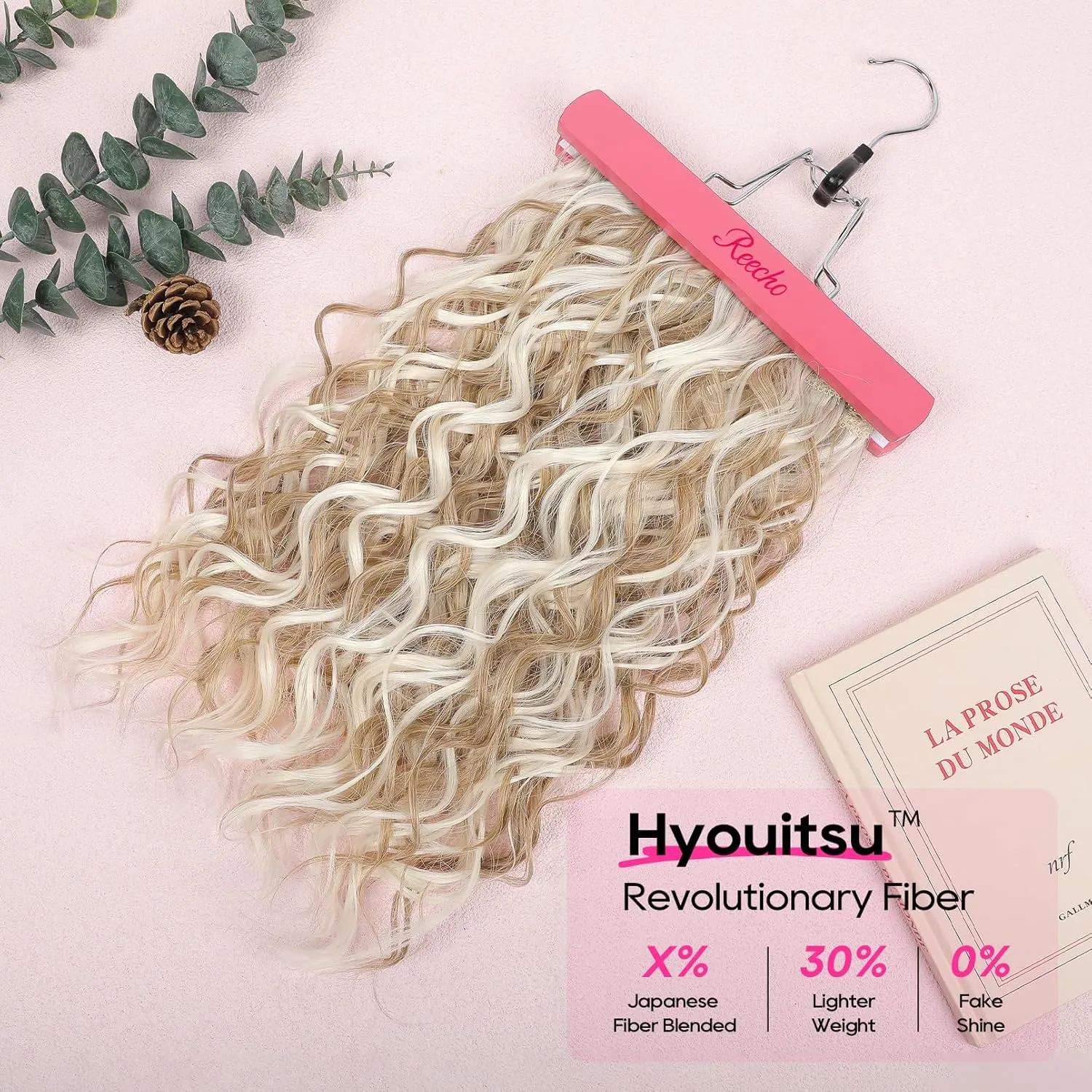REECHO Curly Hair Extensions, 4PCS 16 inch Clip in Hair Extensions Lace Weft Short Curly Hair Extensions Clip Ins Invisible Natural Hairpieces for Women, Ash Blonde with Highlights