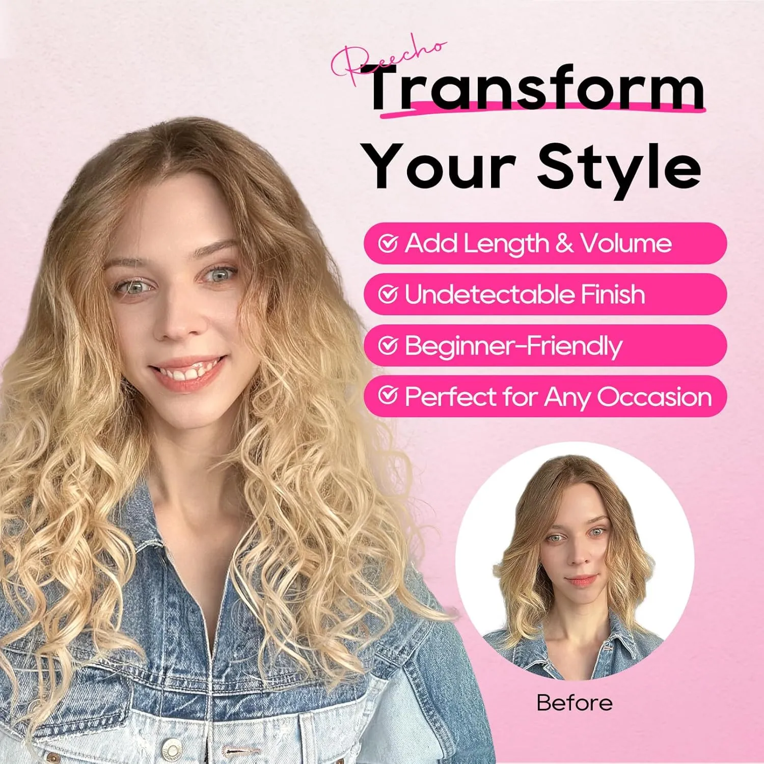 REECHO Curly Hair Extensions, 4PCS 16 inch Clip in Hair Extensions Lace Weft Short Curly Hair Extensions Clip Ins Invisible Natural Hairpieces for Women, Ash Blonde with Highlights