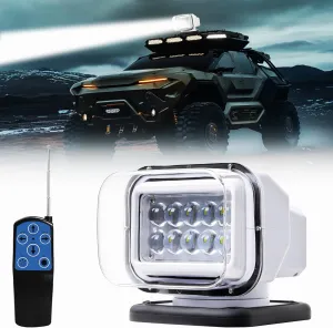 Remote LED Spotlight, Auto-Reset 360 Rotating Marine Searchlight for Truck Boat, 6 Powerful Magnets Built-in Go Outdoor Spot Light (White)