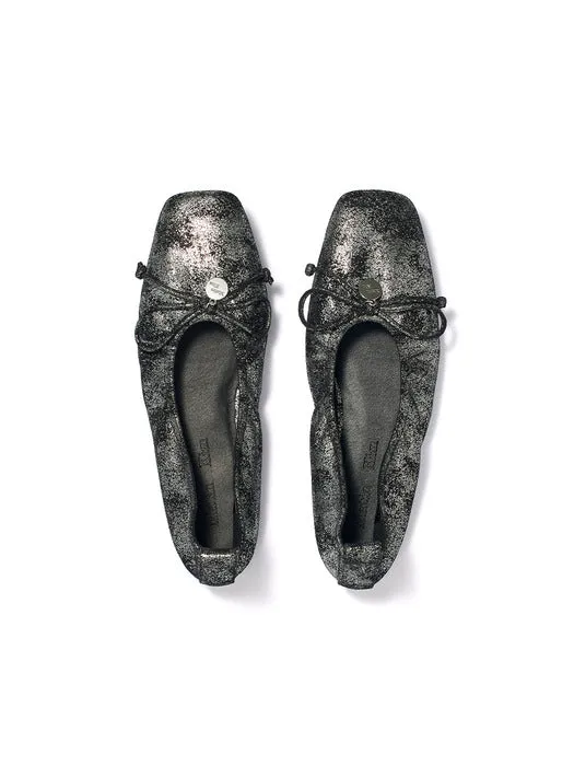 RIBBON BALLET FLAT SHOES IN DARK SILVER