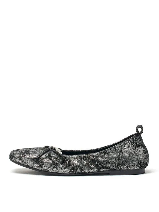 RIBBON BALLET FLAT SHOES IN DARK SILVER