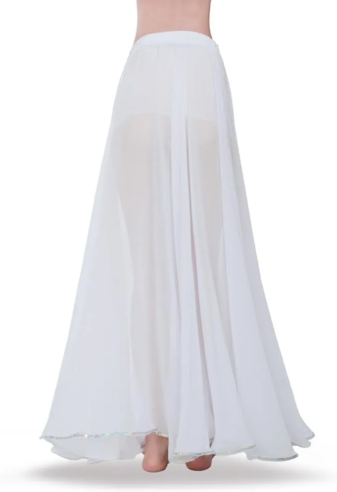 ROYAL SMEELA Women's Chiffon Skirt Belly Dance Costume for Women Dancing Dress High Split Beach Ruffle Bellydance Skirts