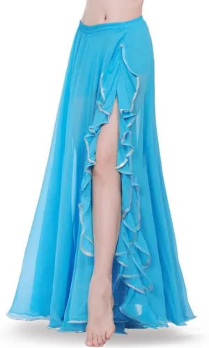 ROYAL SMEELA Women's Chiffon Skirt Belly Dance Costume for Women Dancing Dress High Split Beach Ruffle Bellydance Skirts