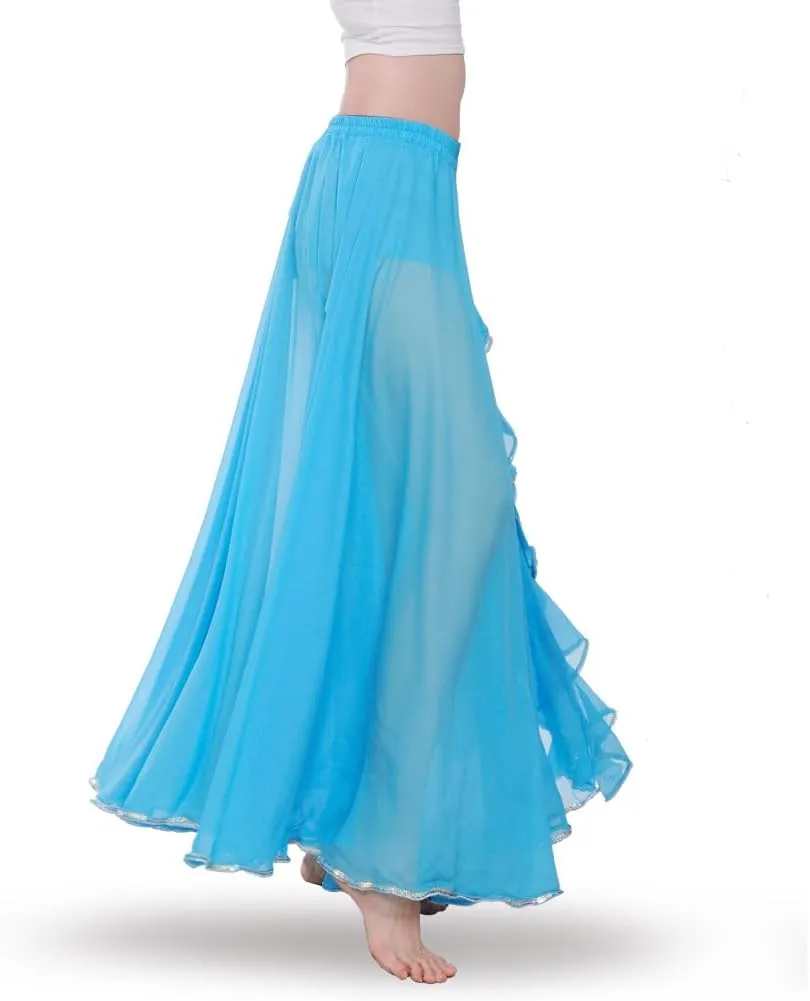 ROYAL SMEELA Women's Chiffon Skirt Belly Dance Costume for Women Dancing Dress High Split Beach Ruffle Bellydance Skirts