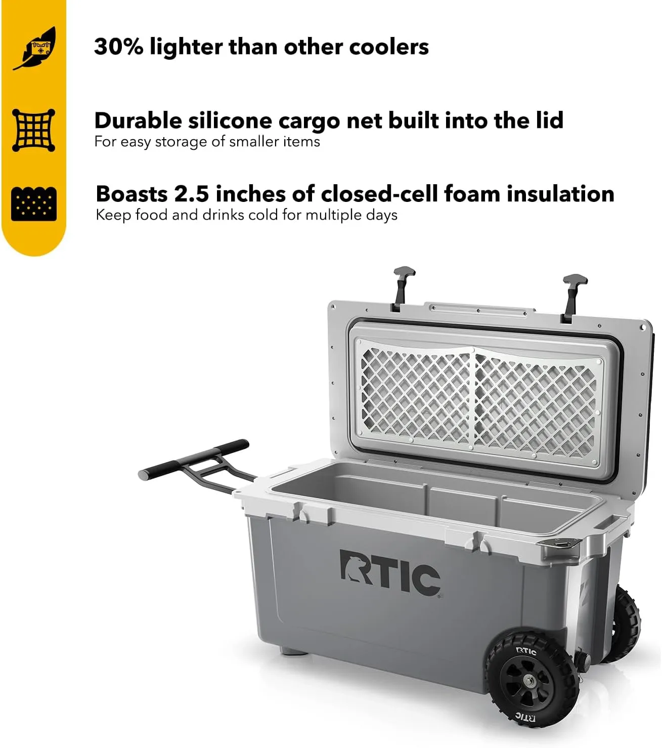 RTIC 72 Quart Ultra-Light Wheeled Cooler Hard Insulated Portable Ice Chest Box for Beach, Drink, Beverage, Camping, Picnic, Fishing, Boat, Barbecue, 30% Lighter Than Rotomolded Coolers