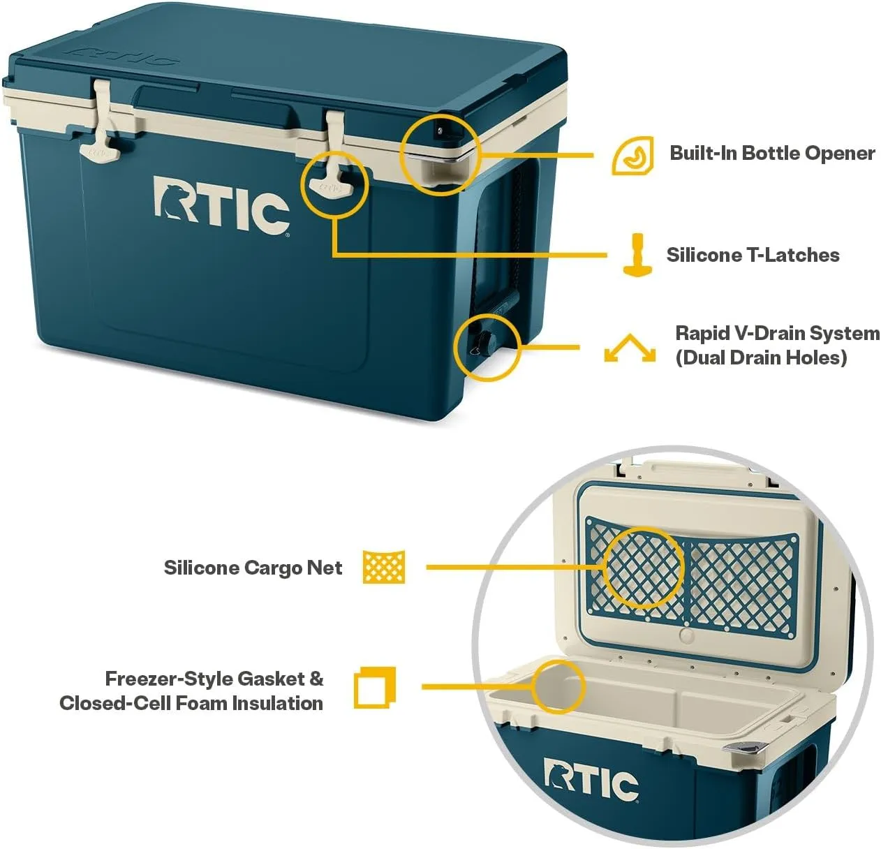 RTIC Ultra-Light 52 Quart Hard Cooler Insulated Portable Ice Chest Box for Beach, Drink, Beverage, Camping, Picnic, Fishing, Boat, Barbecue, 30% Lighter Than Rotomolded Coolers