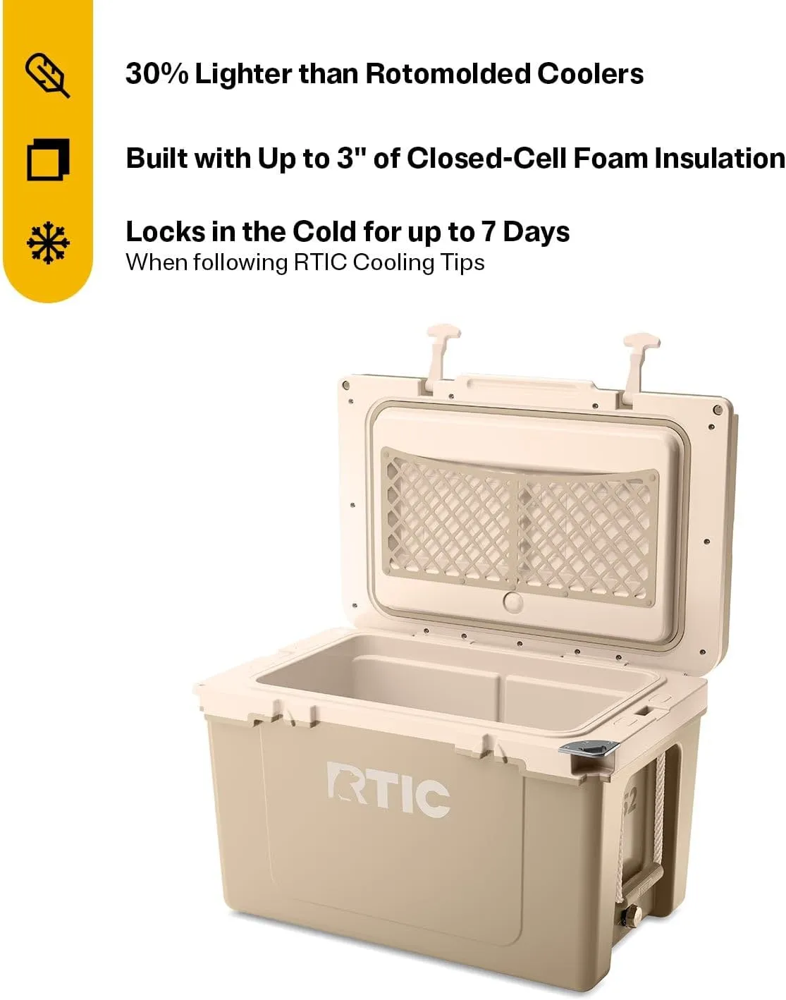 RTIC Ultra-Light 52 Quart Hard Cooler Insulated Portable Ice Chest Box for Beach, Drink, Beverage, Camping, Picnic, Fishing, Boat, Barbecue, 30% Lighter Than Rotomolded Coolers