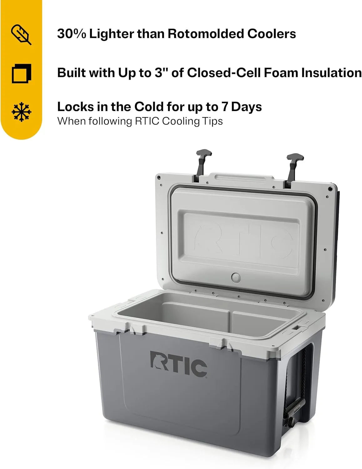 RTIC Ultra-Light 52 Quart Hard Cooler Insulated Portable Ice Chest Box for Beach, Drink, Beverage, Camping, Picnic, Fishing, Boat, Barbecue, 30% Lighter Than Rotomolded Coolers
