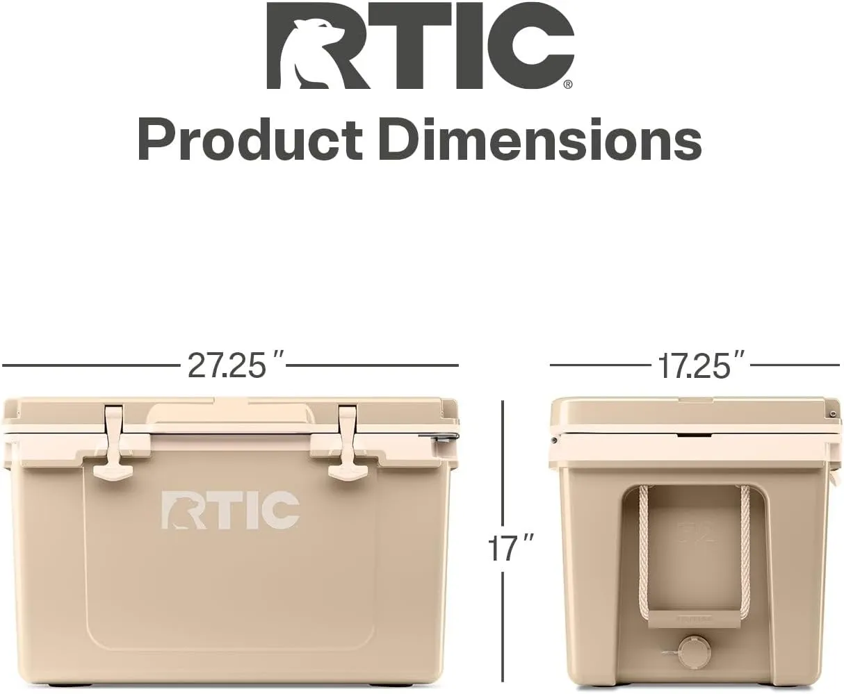 RTIC Ultra-Light 52 Quart Hard Cooler Insulated Portable Ice Chest Box for Beach, Drink, Beverage, Camping, Picnic, Fishing, Boat, Barbecue, 30% Lighter Than Rotomolded Coolers