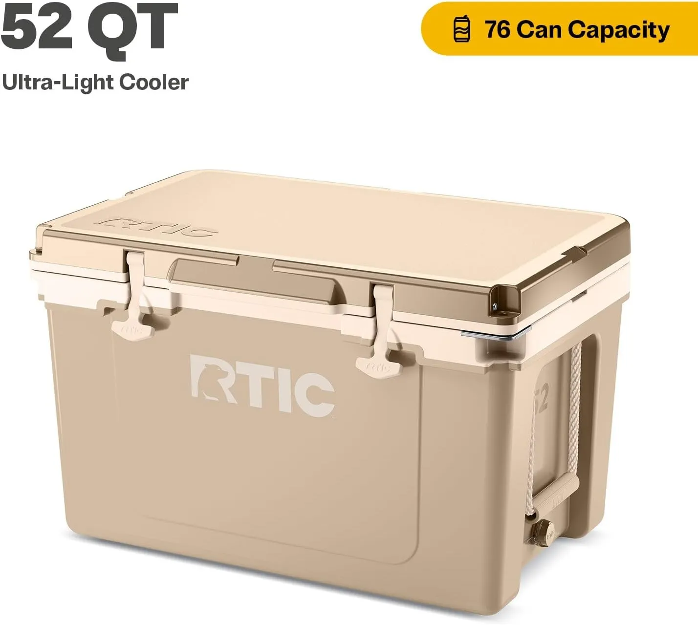 RTIC Ultra-Light 52 Quart Hard Cooler Insulated Portable Ice Chest Box for Beach, Drink, Beverage, Camping, Picnic, Fishing, Boat, Barbecue, 30% Lighter Than Rotomolded Coolers