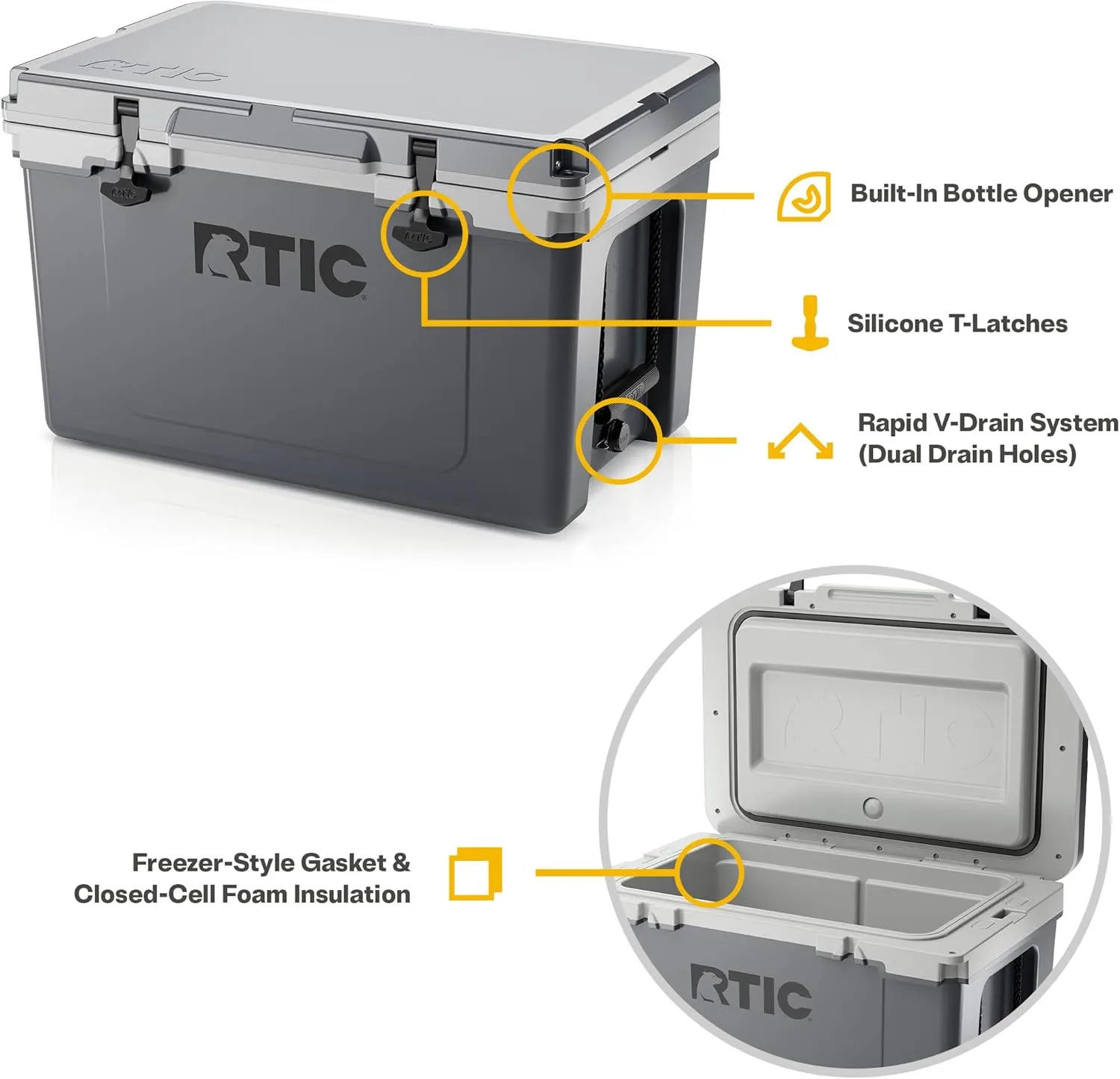 RTIC Ultra-Light 52 Quart Hard Cooler Insulated Portable Ice Chest Box for Beach, Drink, Beverage, Camping, Picnic, Fishing, Boat, Barbecue, 30% Lighter Than Rotomolded Coolers