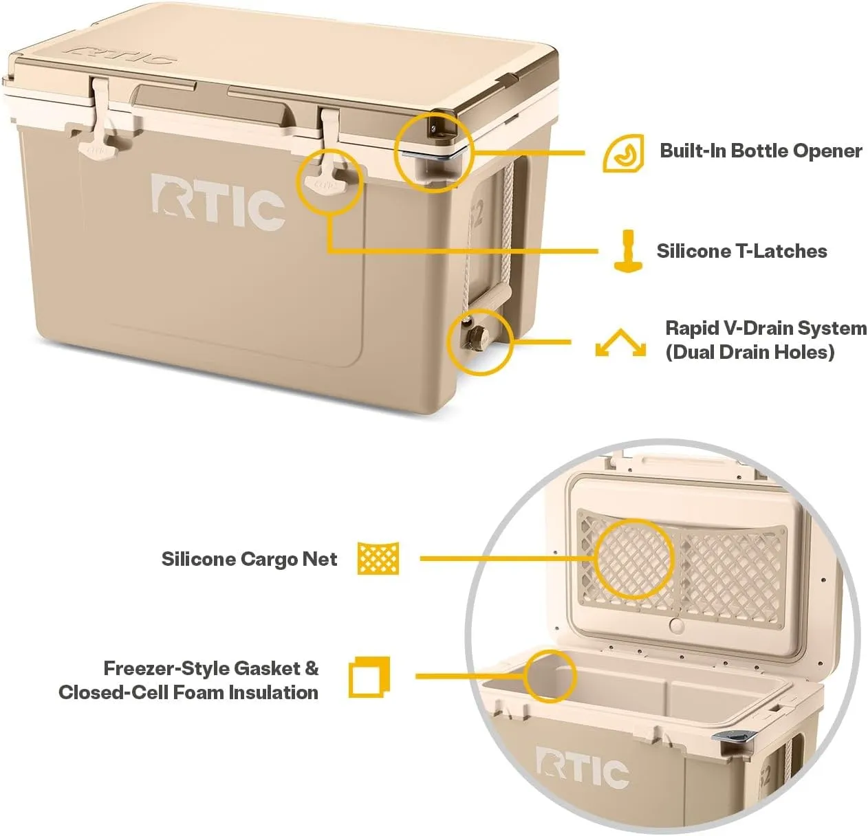 RTIC Ultra-Light 52 Quart Hard Cooler Insulated Portable Ice Chest Box for Beach, Drink, Beverage, Camping, Picnic, Fishing, Boat, Barbecue, 30% Lighter Than Rotomolded Coolers