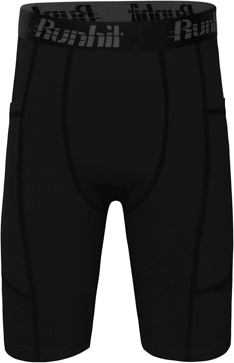Runhit Youth Boys' Compression Shorts,Boys Performance Athletic Base Layers Underwear Sports Shorts Side Pocket