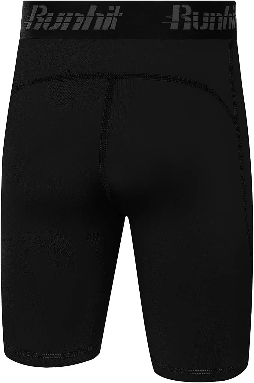 Runhit Youth Boys' Compression Shorts,Boys Performance Athletic Base Layers Underwear Sports Shorts Side Pocket