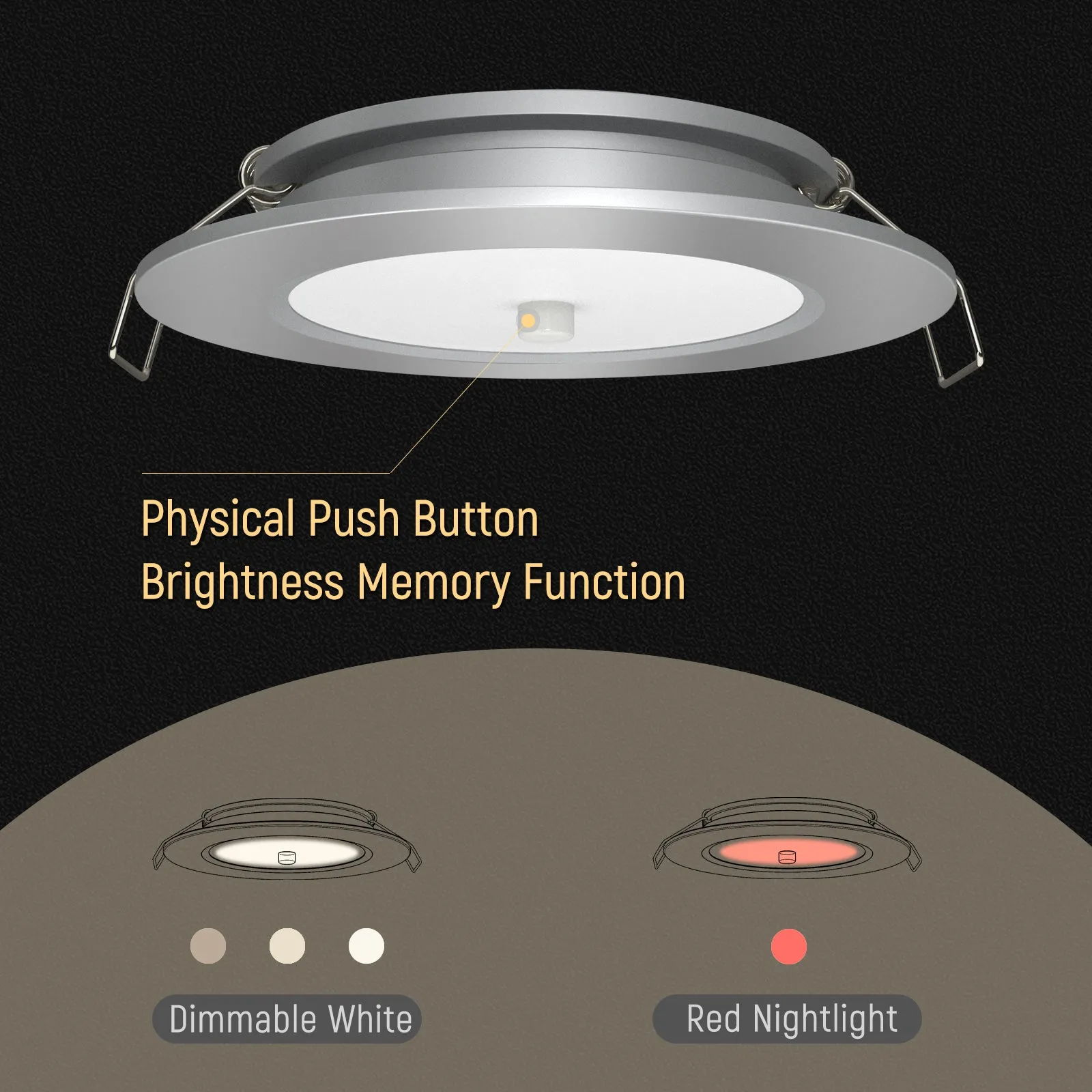RV 12V Bi-color LED Puck Light, Recessed Mount with Integral Switch for Under Cabinet Lighting, 3” 3W Dual Color